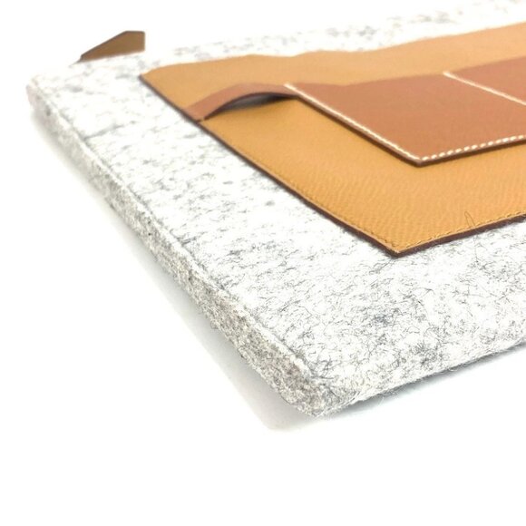 HERMES Bag Too Doo 37 Pouch Clutch bag felt / Leather gray/Brown - Picture 12 of 13